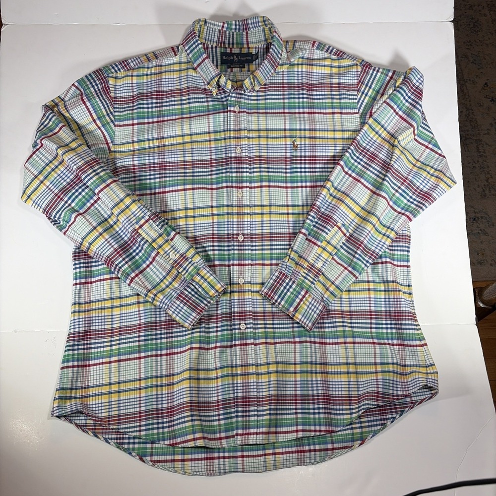 Polo Ralph Lauren Shirt Rainbow Plaid Cotton Button Down VTG XXL